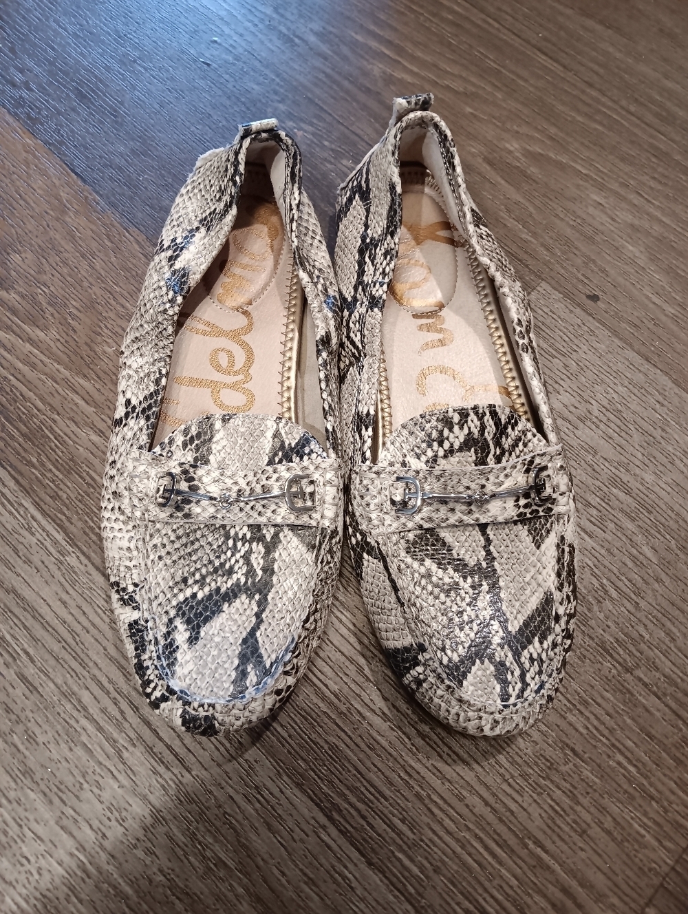 Sam Edelman Falto Women’s Loafers Silver Horse Bit Slip On Shoes Snake Print 8.5